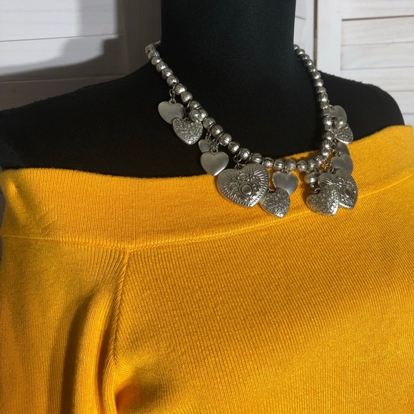 CQbyCQ Yellow Knit Bodycon Midi Dress Bell Sleeve Off Shoulder Large - Picture 5 of 12